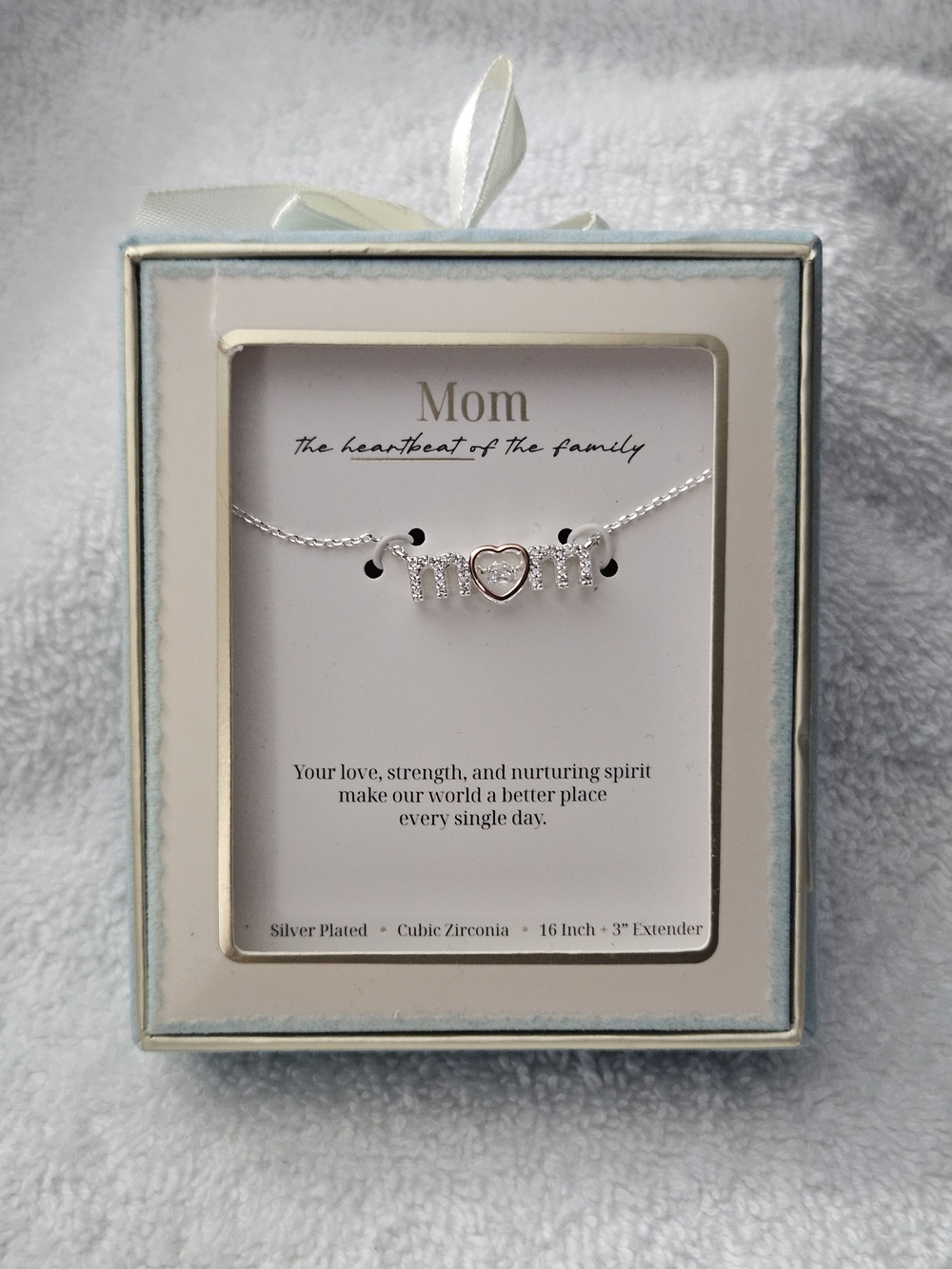 A New Day Silver Plated Cubic Zirconia Mom Rose Gold Heart Necklace Boxed